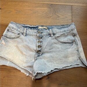 Free People Light Blue Distressed Jean Shorts